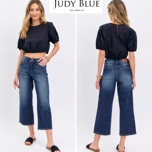 Judy Blue Dark Blue Tummy Control Flare Wide Leg Jeans